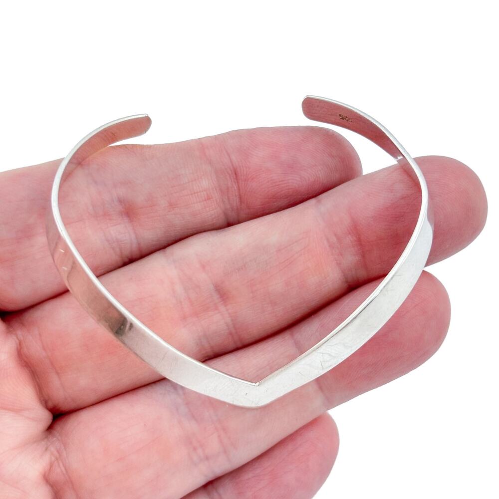 Vintage Sterling Silver 925 Wide V Cuff Bracelet 6.75"